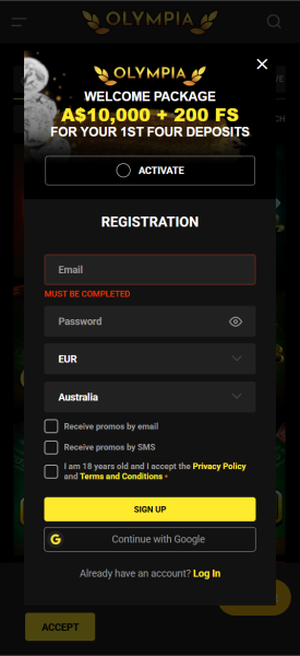 registration Olympia Casino